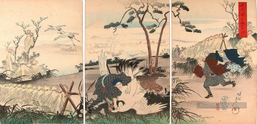  toyohara - visite à la chasse aux grues 1898 Toyohara Chikanobu Bijin okubi e